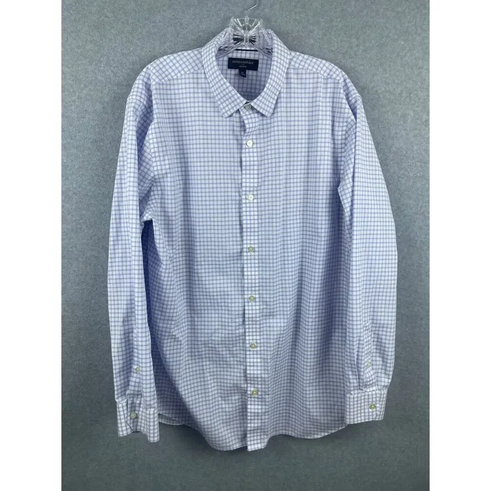 Banana Republic Shirt‎ Men's XL Blue Plaid Long Sleeve Button Up Non Iron